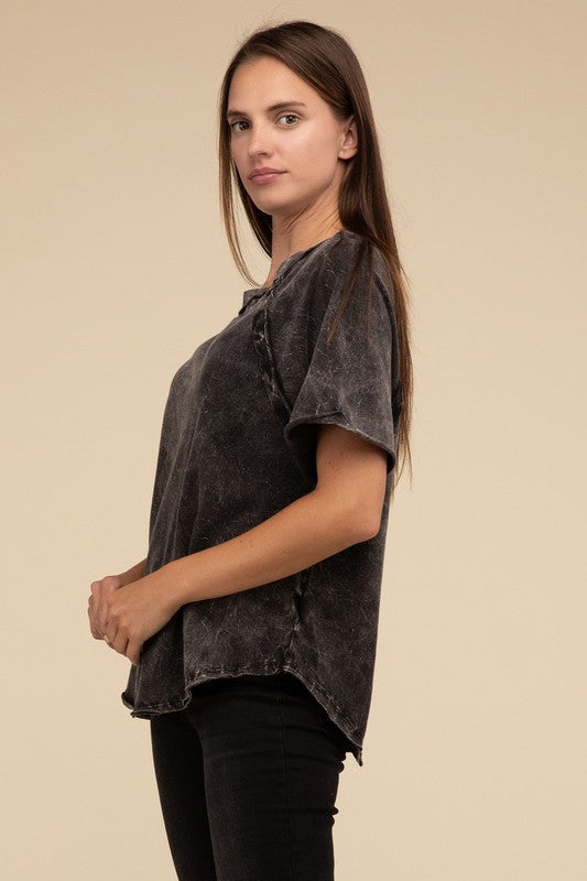 Back Patch Crinkle Washed Raglan Sleeve T-Shirt