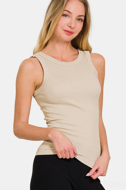 2 Way Neckline Washed Ribbed Tank Top