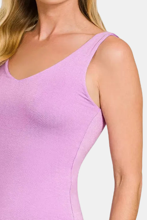 Premium Rayon Double Layered V-Neck Tank Top / B LAVENDER