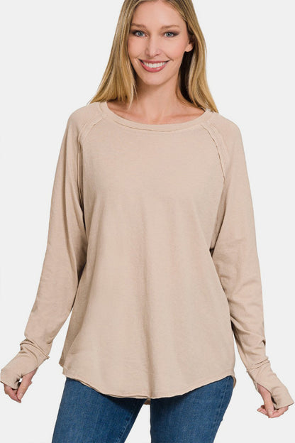 Cotton Raglan Sleeve Thumbhole Top