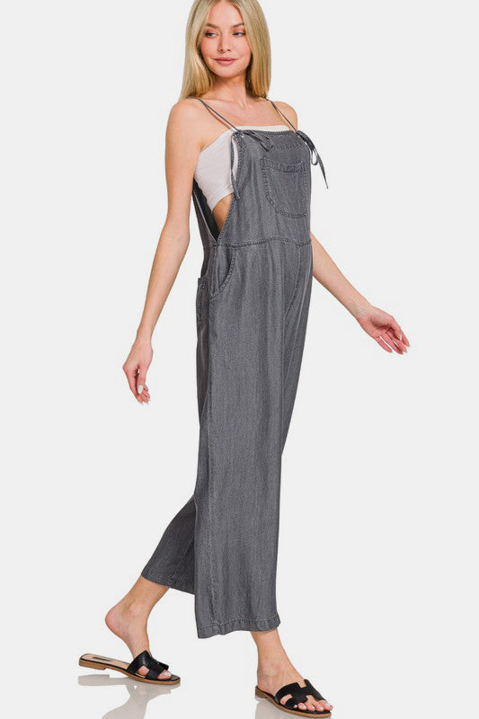 Adjustable Strap Enzyme Washed Jumpsuit