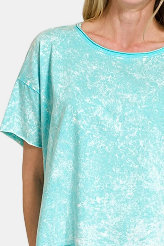 Washed Crew Neck Short Sleeve Crop Box Tee / MINT SKY