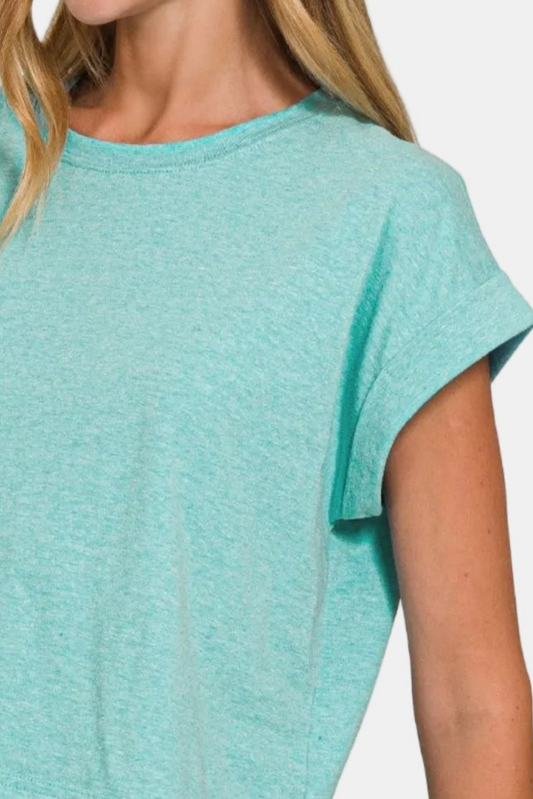 Cotton Folded Sleeve Top / H TURQUOISE