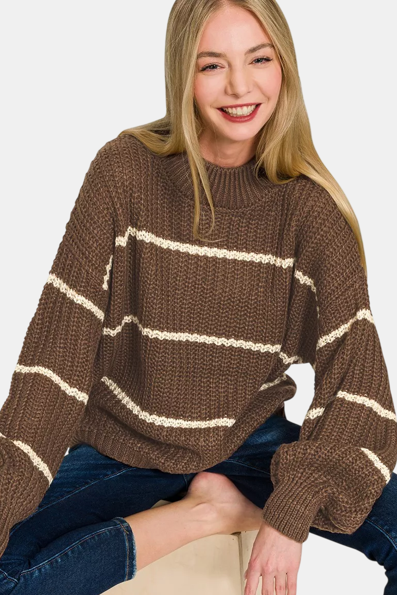 Oversize Striped Sweater / BROWN