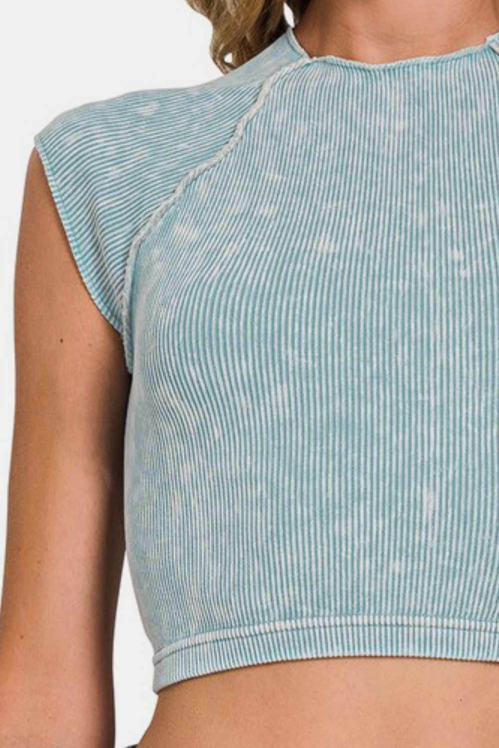 Stone Washed Ribbed Seamless Round Neck Crop Top