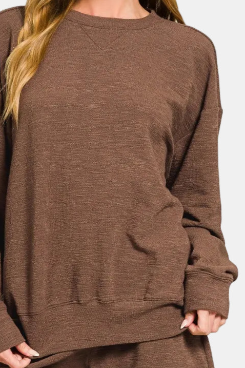 Slub Pullover & Shorts Set / BROWN