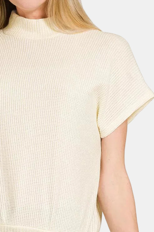 Mock Neck Banded Bottom Sweater / CREAM
