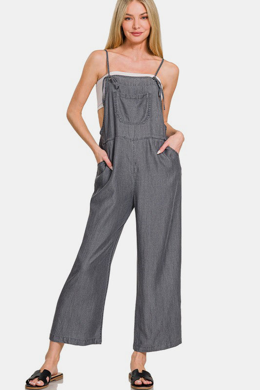 Adjustable Strap Enzyme Washed Jumpsuit