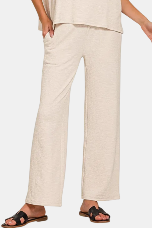 Slub Short Sleeve Top & Pants Set / SAND BEIGE