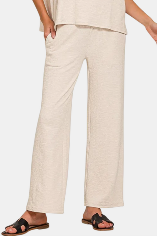 Slub Short Sleeve Top & Pants Set / SAND BEIGE