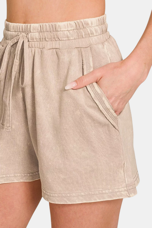 French Terry Acid Washed Relaxed Top & Short Set / SLEET