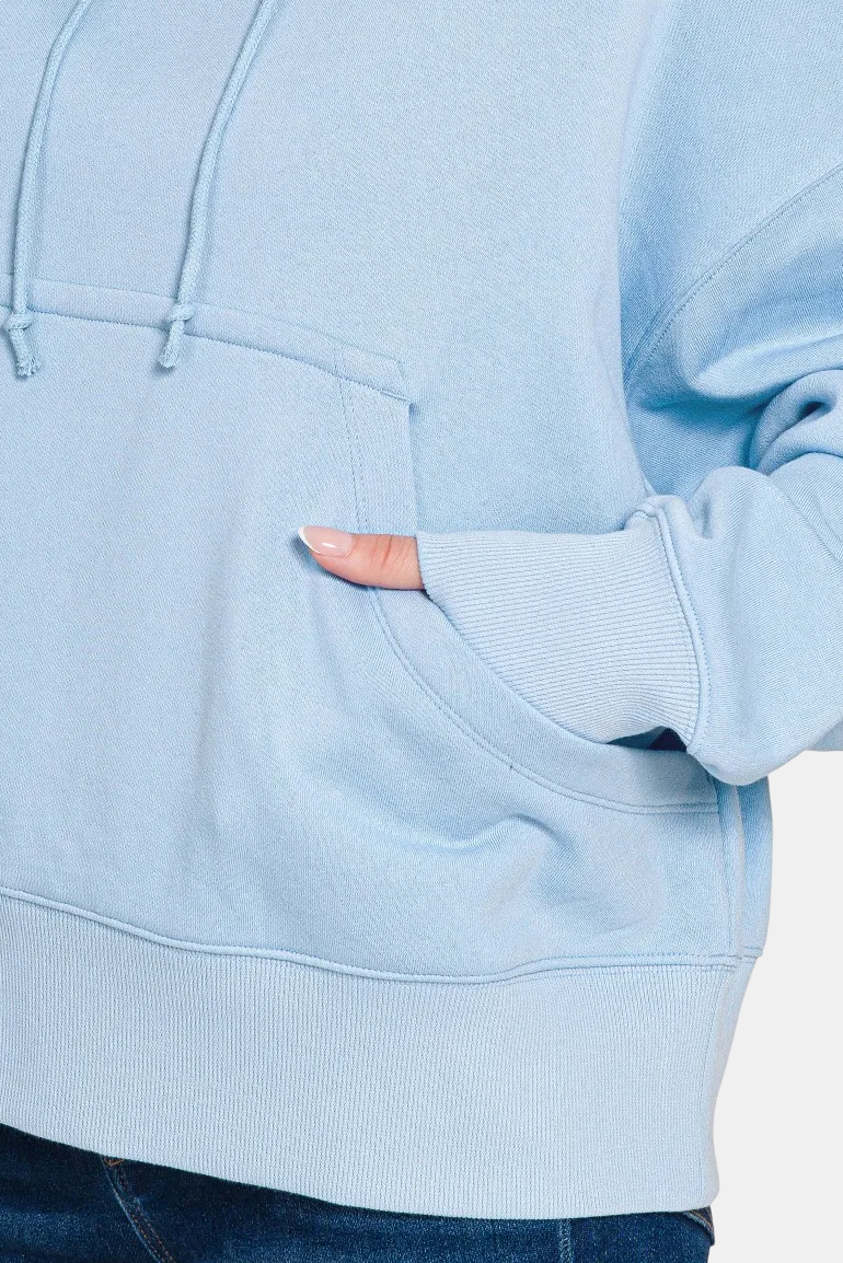 Oversized Fleece Kangaroo Pocket Hoodie / SPRING BLUE