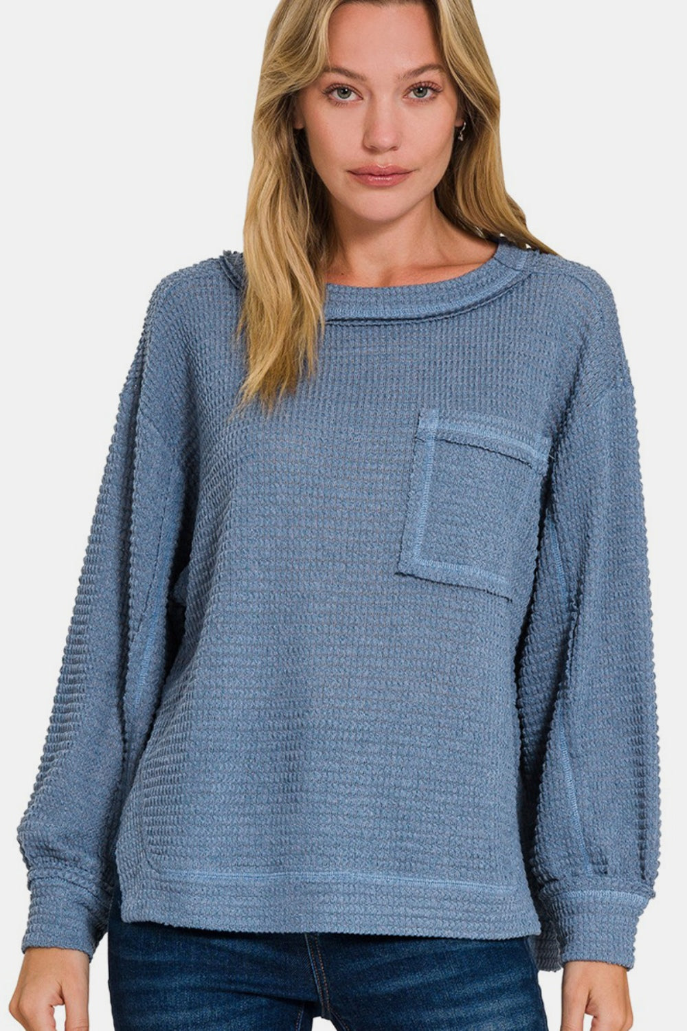 Hi-Low Exposed Seam Long Sleeve Top