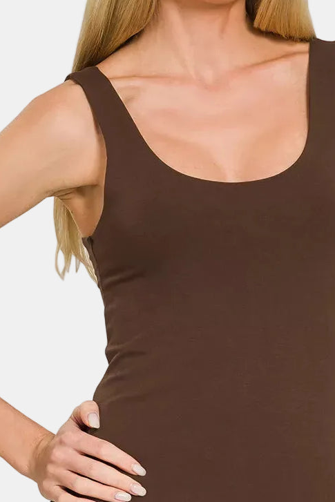Double Layered Double Scoop Tank Top / CHOCOLATE