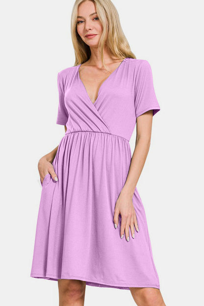 Brushed DTY Buttery Soft Fabric Surplice Dress