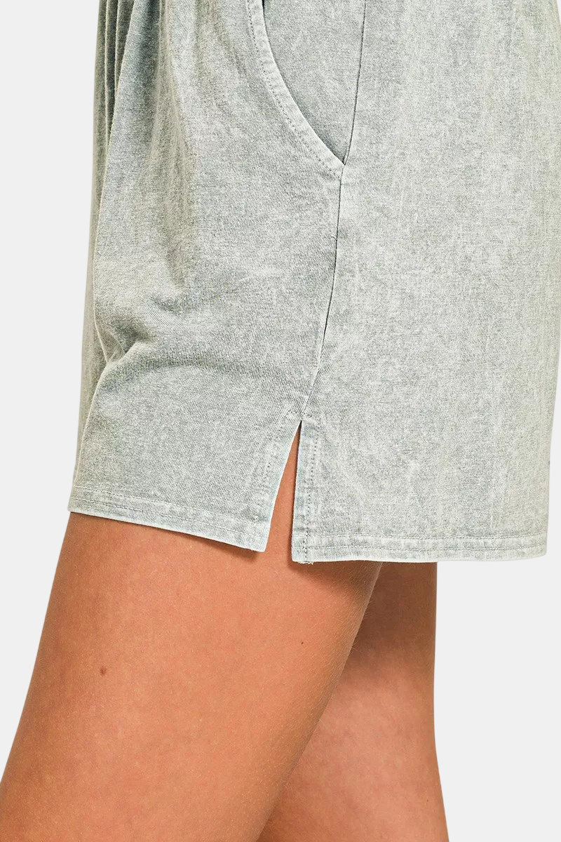 Halo Snow Washed Short Sleeve Tee & Shorts Set / LT GREY