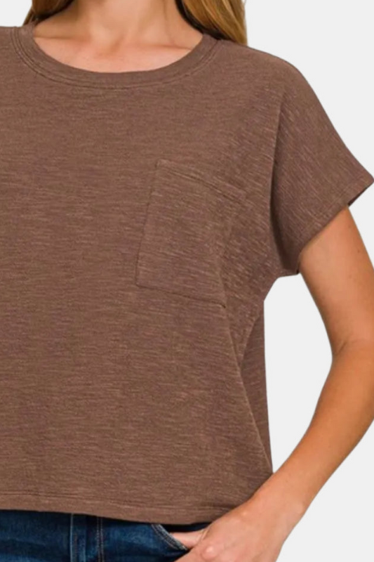 Slub Relaxed Crop Top / BROWN
