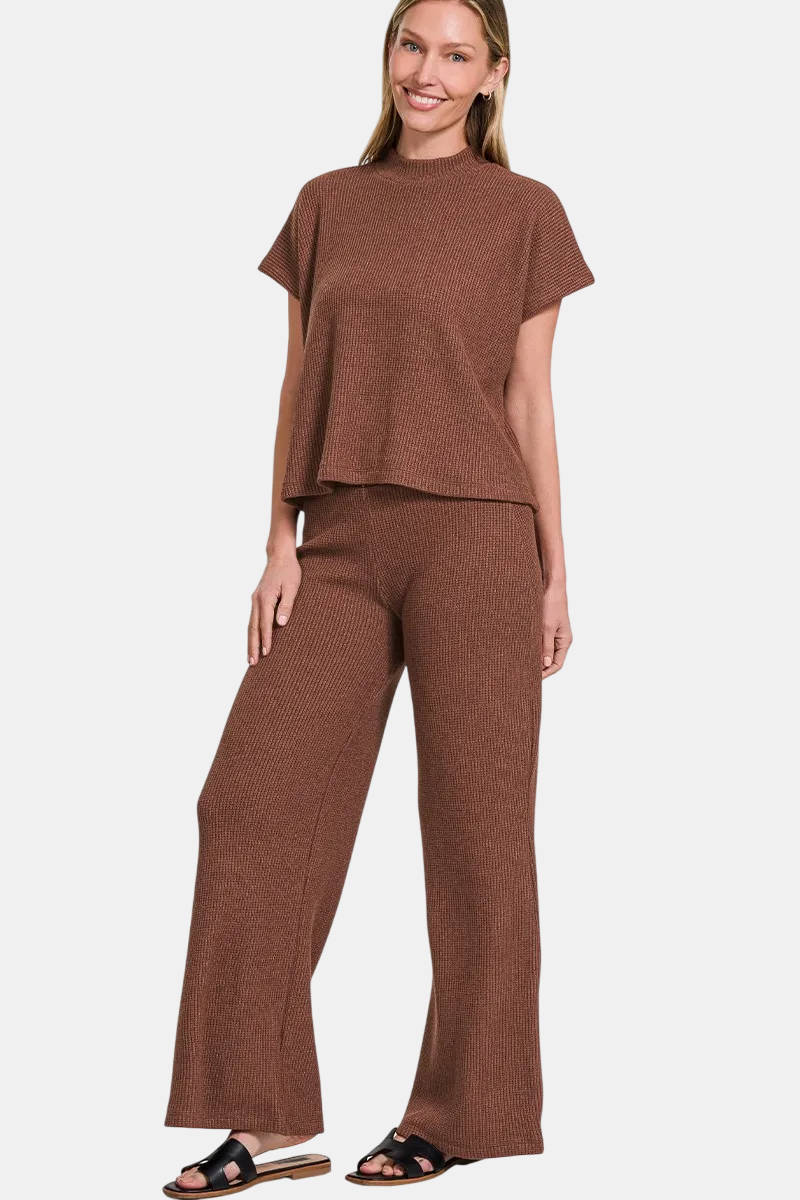 Sweater Boxy Top & Long Pants Set / RUM BROWN