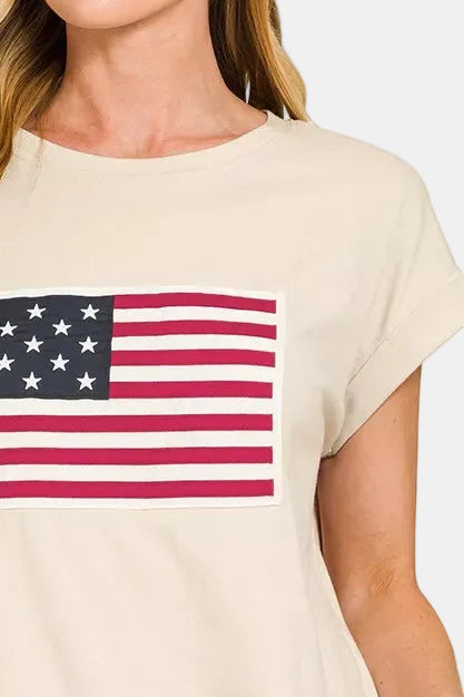 American Flag Tee / SAND BEIGE