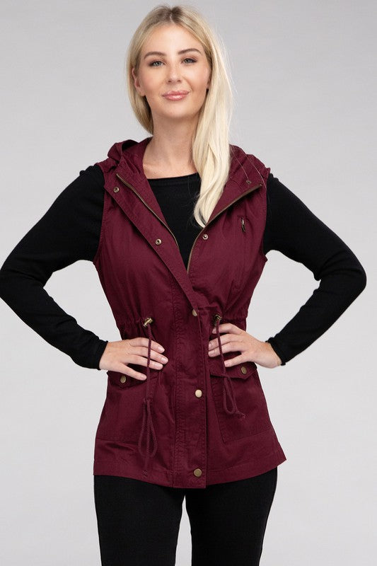 Zenana Outfitters Vest Womens outlets Extra 1X Wine/Burgundy Military Hooded Solid