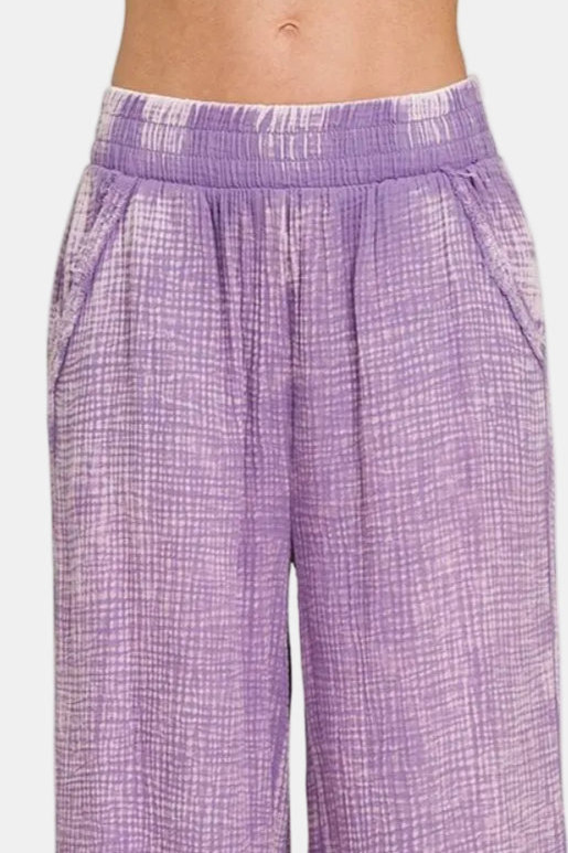 Washed Double Gauze Elastic Band Waist Pants / LAVENDER