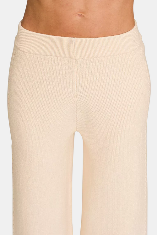 Viscose Round Neck Top & Pants Sweater Set / LT BEIGE