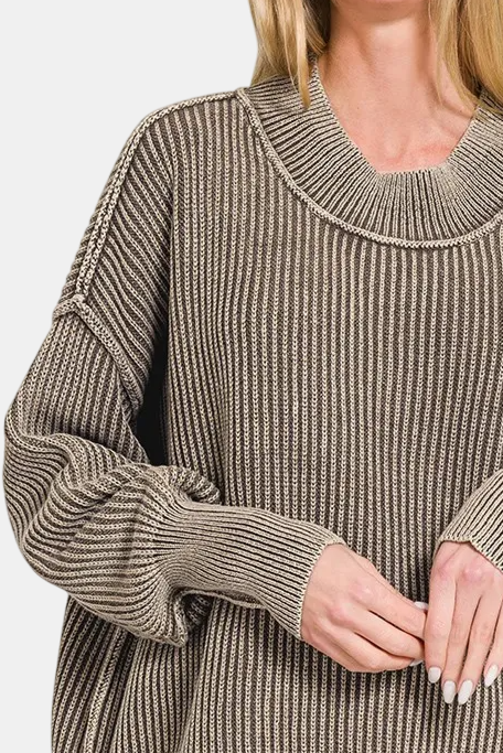 Washed Side Slit Oversized Sweater / MOCHA