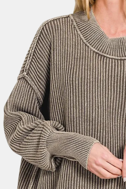 Washed Side Slit Oversized Sweater / MOCHA