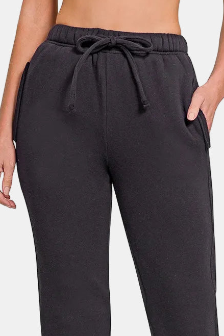 Fleece Drawstring Joggers With Pockets / BLACK