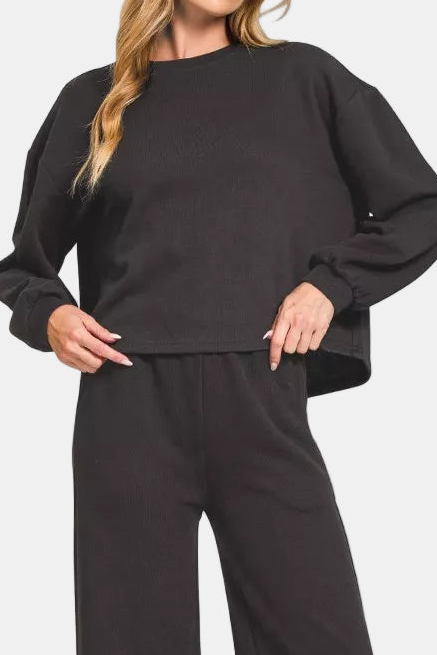 French Rib Pullover & Pants Set / BLACK