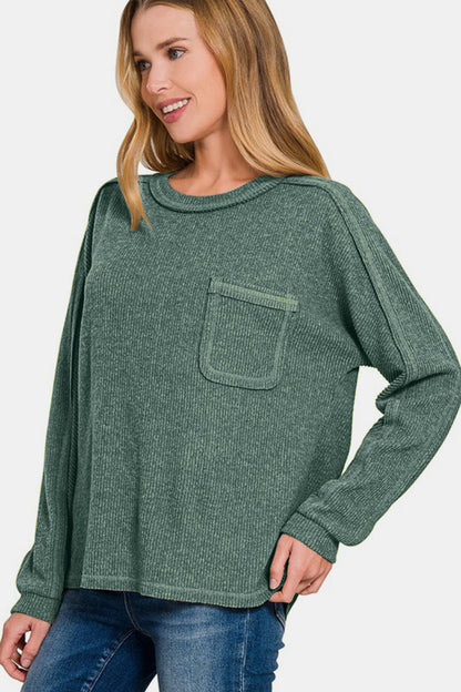 Brushed Ribbed Hacci Round Neck Sweater