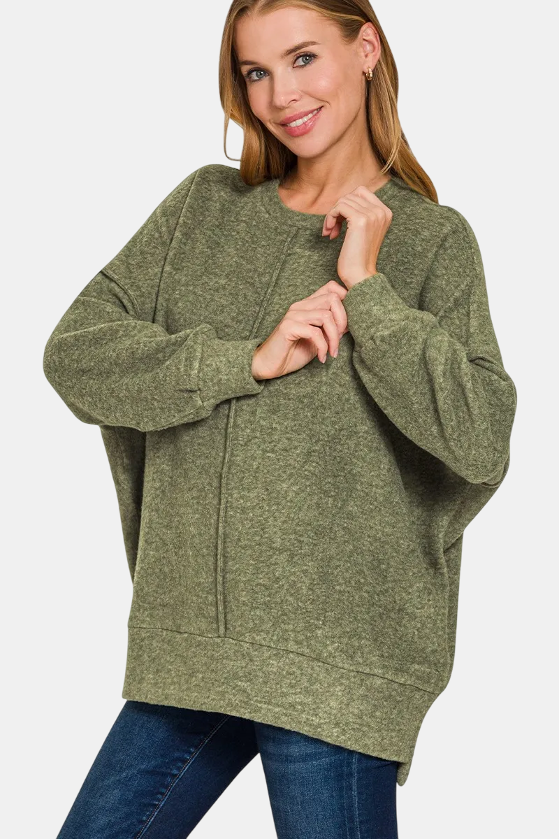 Brushed Melange Hacci Oversized Sweater / DK OLIVE