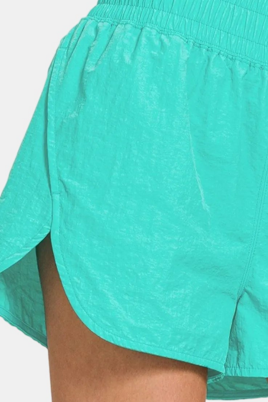 Windbreaker Smocked Waistband Running Shorts / TURQUOISE