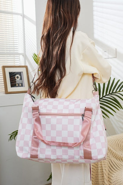 Large Capacity Checkered Travel Duffle Bag