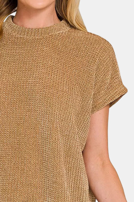 Chenille Waffle Cap Sleeve Sweater / DEEP CAMEL