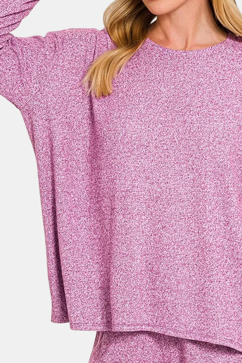 Soft Melange Long Sleeve Tee & Shorts Set / LT PLUM