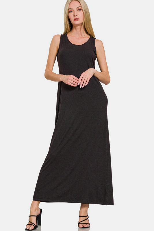 Sleeveless Flared Scoop Neck Maxi Dress