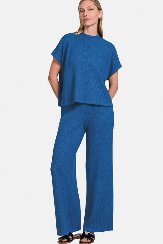 Sweater Boxy Top & Long Pants Set / CLASSIC BLUE