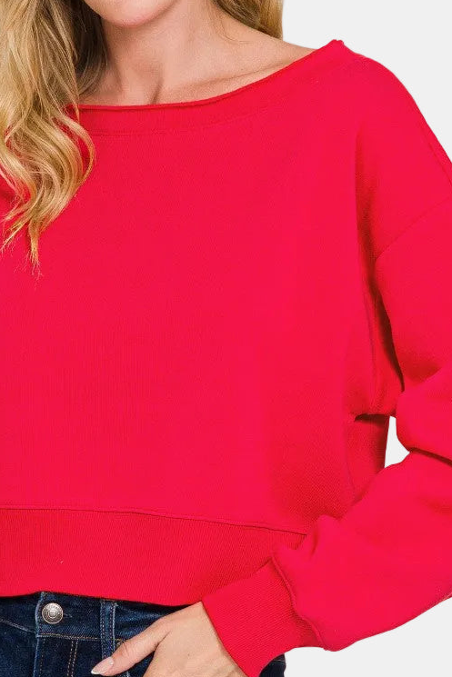 Fleece Boat-Neck Pullover / RUBY