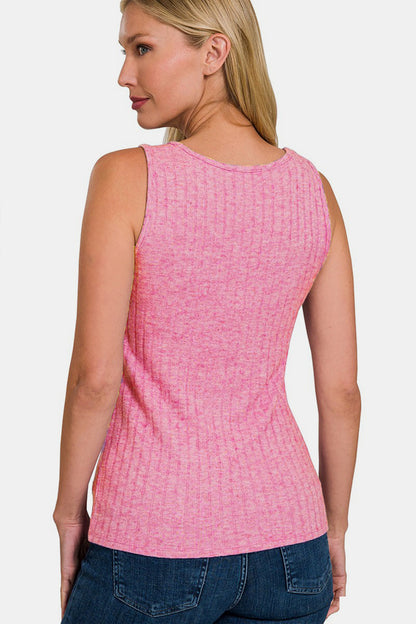 Ribbed Square Neck Sleeveless Top