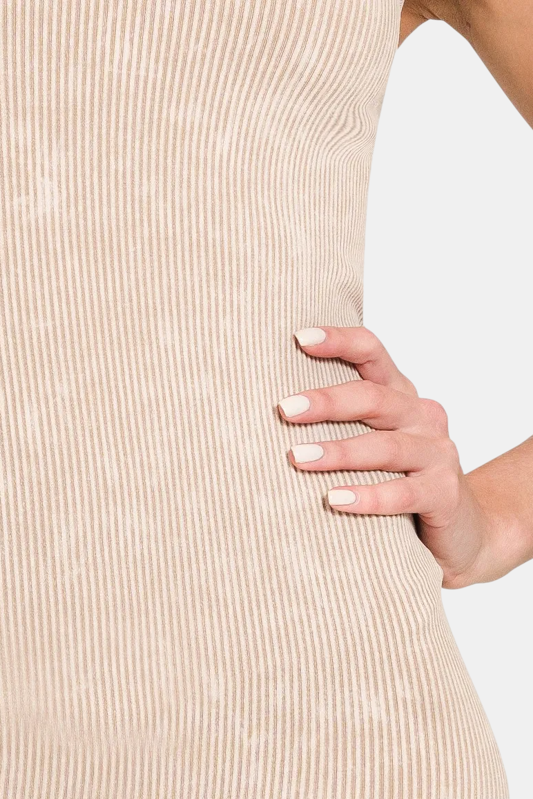 Stone Washed Ribbed Seamless Bodysuit / ASH MOCHA