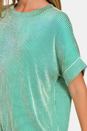 Corded Rib Short Sleeve Top / K GREEN