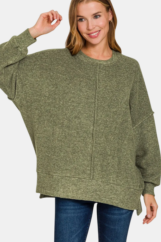 Brushed Melange Hacci Oversized Sweater / DK OLIVE