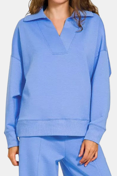 Scuba Collared Pullover & Pants Set / CORNFLOWER BLUE