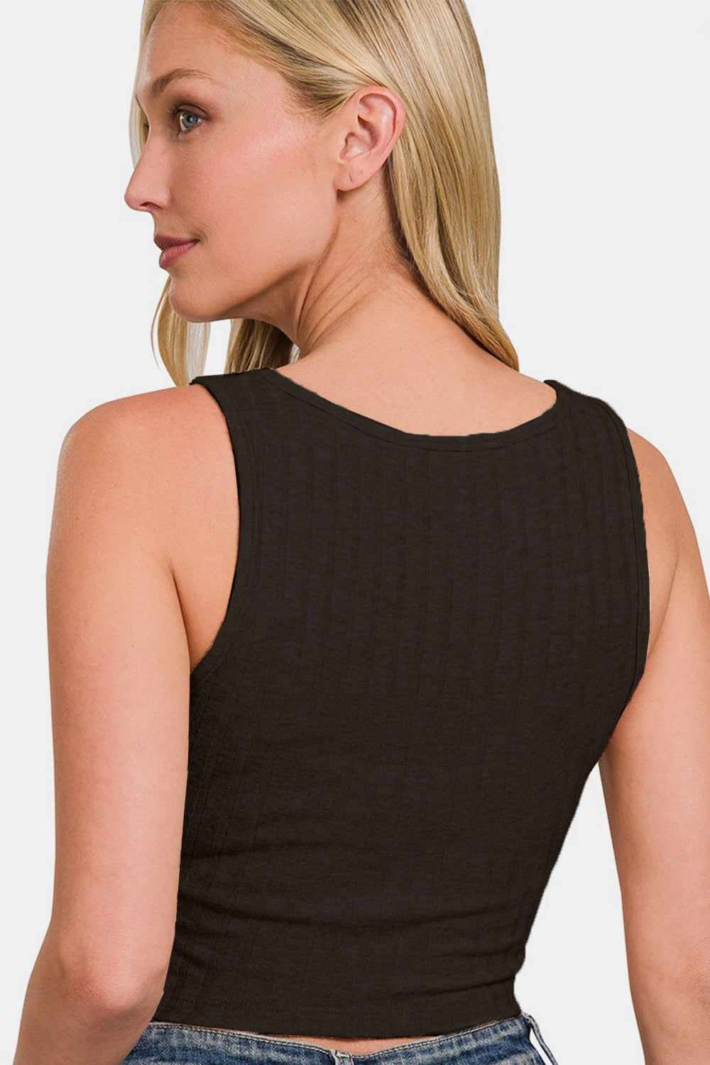 Ribbed Square Neck Cropped Tank Top