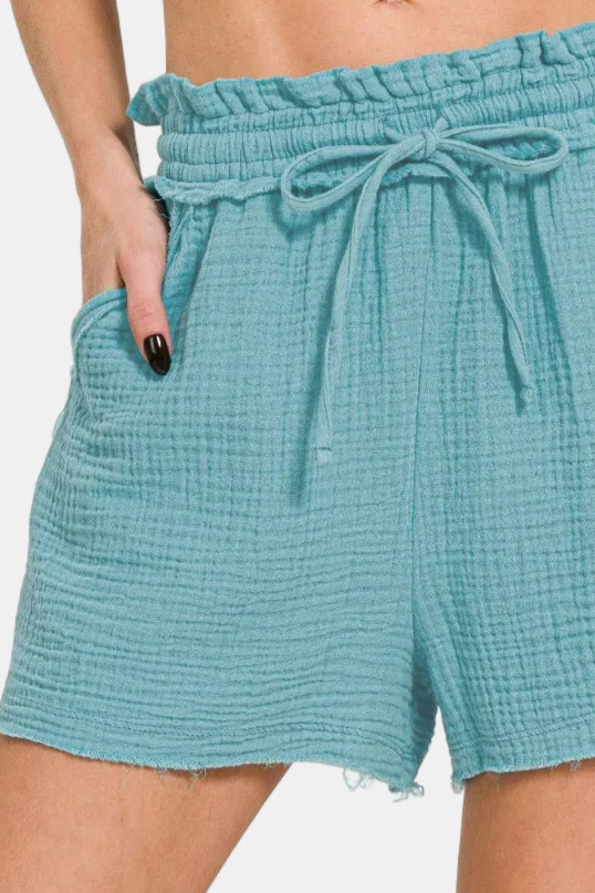 Double Gauze Drawstring Shorts / DUSTY TEAL