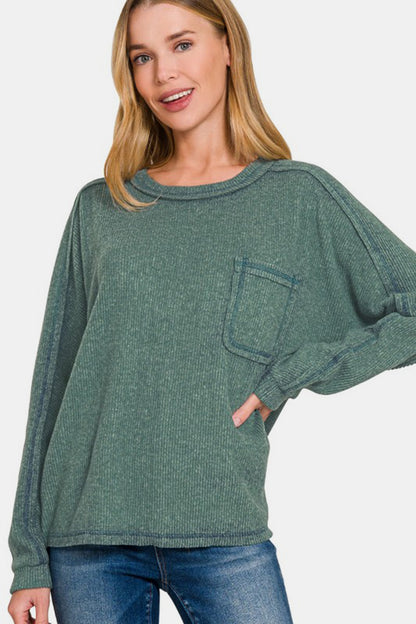 Brushed Ribbed Hacci Round Neck Sweater