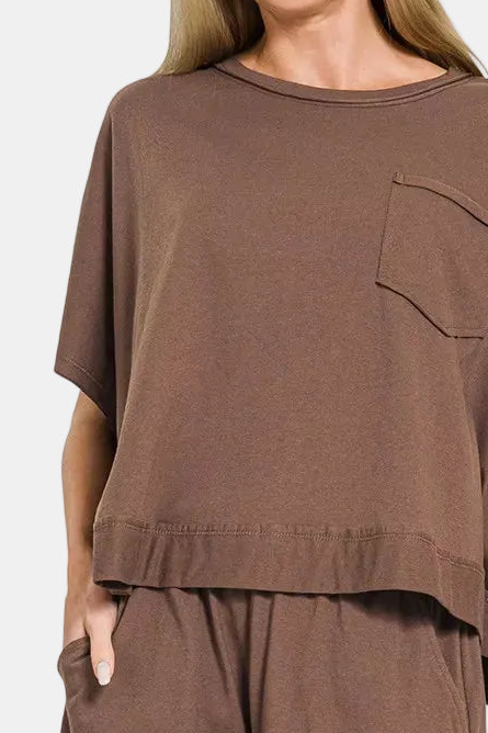 Exposed Seam Boxy Top & Shorts Set / BROWN