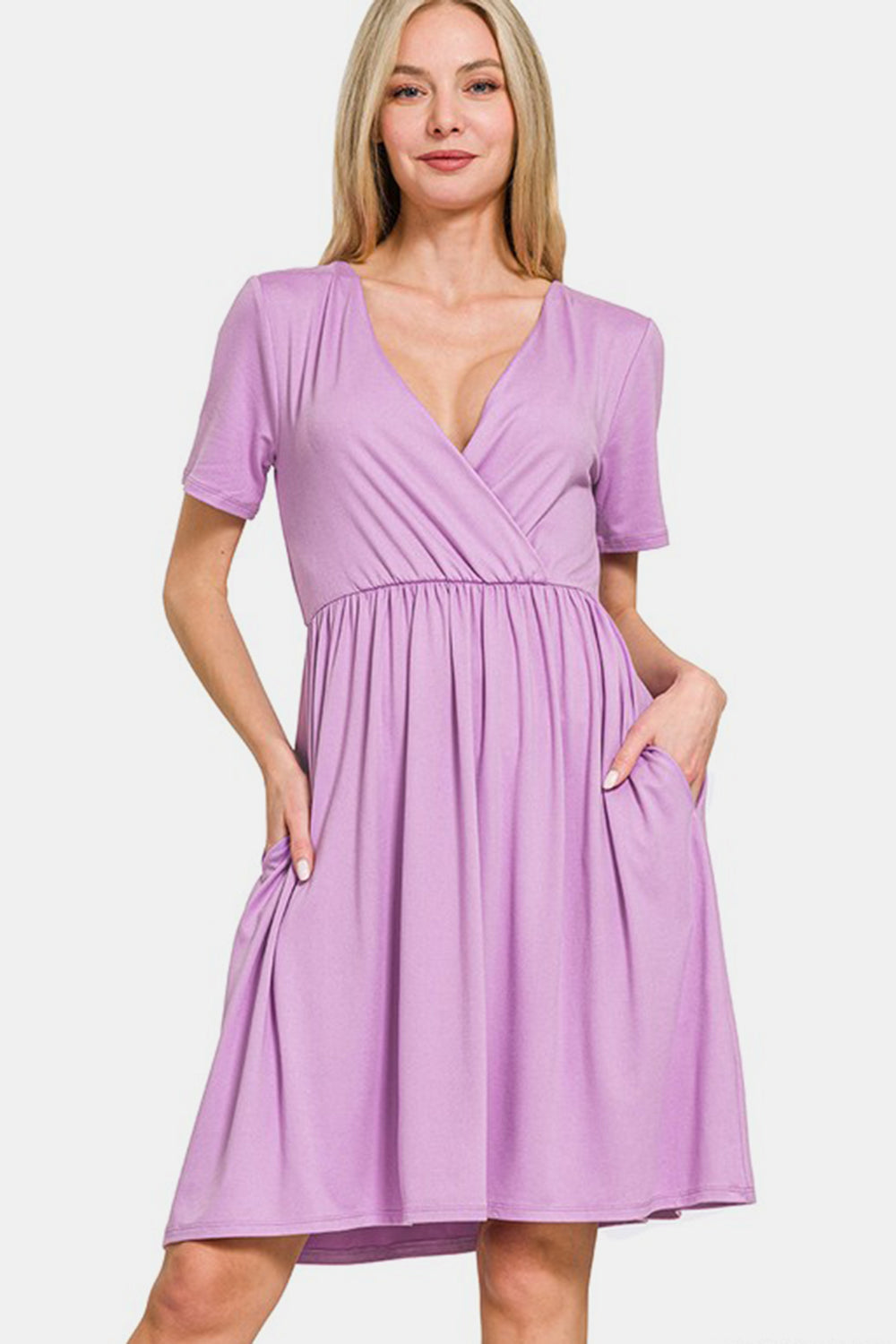 Brushed DTY Buttery Soft Fabric Surplice Dress