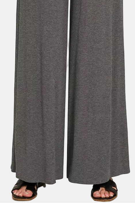Smocked Waist Wide Leg Palazzo Pants / CHARCOAL